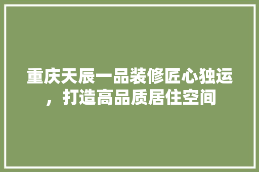重庆天辰一品装修匠心独运，打造高品质居住空间