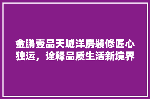 金鹏壹品天城洋房装修匠心独运，诠释品质生活新境界