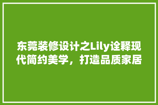 东莞装修设计之Lily诠释现代简约美学，打造品质家居空间