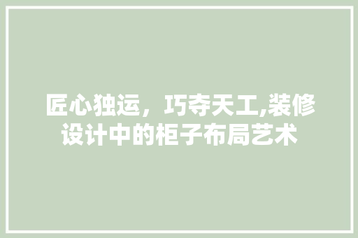 匠心独运，巧夺天工,装修设计中的柜子布局艺术