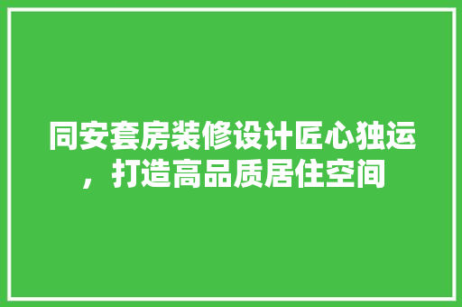 同安套房装修设计匠心独运，打造高品质居住空间