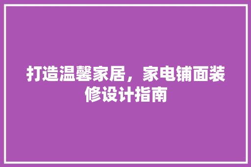 打造温馨家居，家电铺面装修设计指南