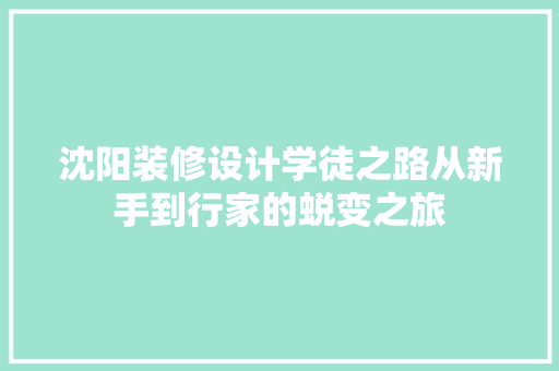 沈阳装修设计学徒之路从新手到行家的蜕变之旅  第1张