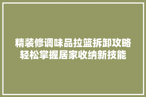 精装修调味品拉篮拆卸攻略轻松掌握居家收纳新技能