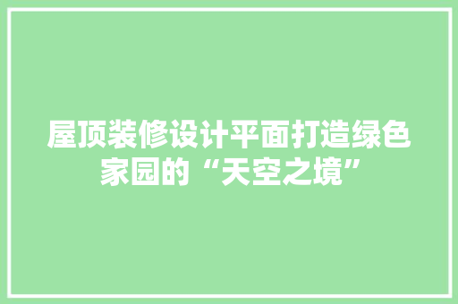 屋顶装修设计平面打造绿色家园的“天空之境”