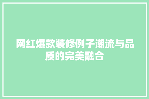 网红爆款装修例子潮流与品质的完美融合