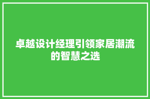 卓越设计经理引领家居潮流的智慧之选