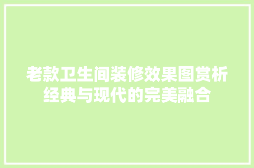 老款卫生间装修效果图赏析经典与现代的完美融合