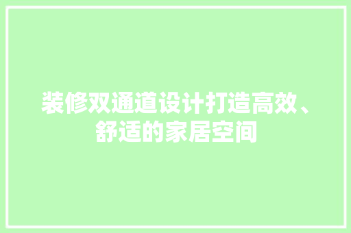 装修双通道设计打造高效、舒适的家居空间