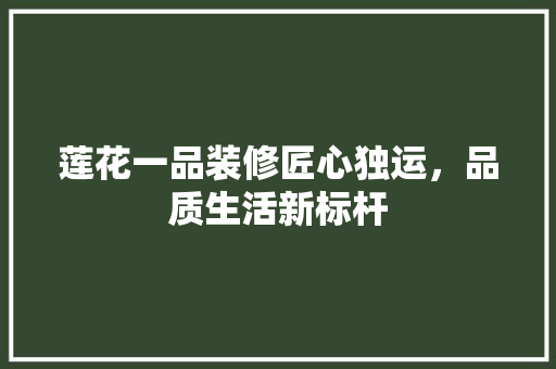 莲花一品装修匠心独运，品质生活新标杆