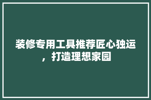 装修专用工具推荐匠心独运，打造理想家园