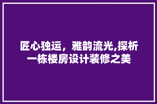 匠心独运，雅韵流光,探析一栋楼房设计装修之美