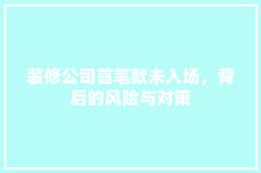 装修公司首笔款未入场，背后的风险与对策