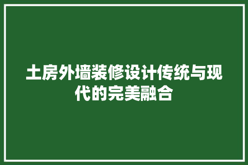 土房外墙装修设计传统与现代的完美融合