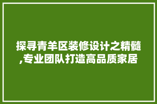 探寻青羊区装修设计之精髓,专业团队打造高品质家居环境