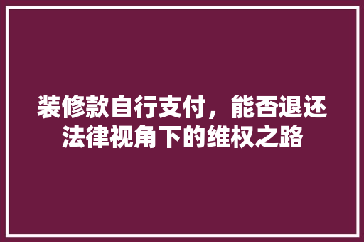 装修款自行支付，能否退还法律视角下的维权之路