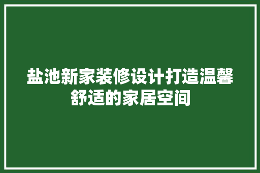 盐池新家装修设计打造温馨舒适的家居空间