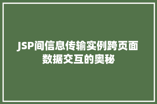 JSP间信息传输实例跨页面数据交互的奥秘  第1张
