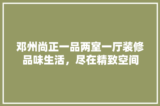 邓州尚正一品两室一厅装修品味生活，尽在精致空间